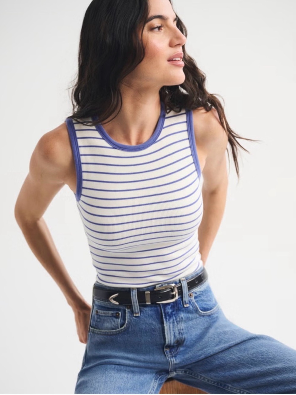 Abercrombie and fitch white and blue striped tank - Picture 1 of 4